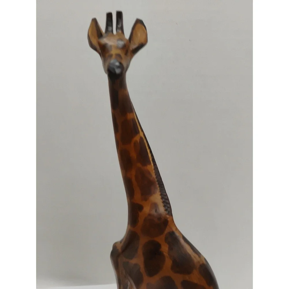 PAIR OF HAND CARVED & PAINTED WOODEN GIRAFFE FIGURINES FROM KENYA - 12